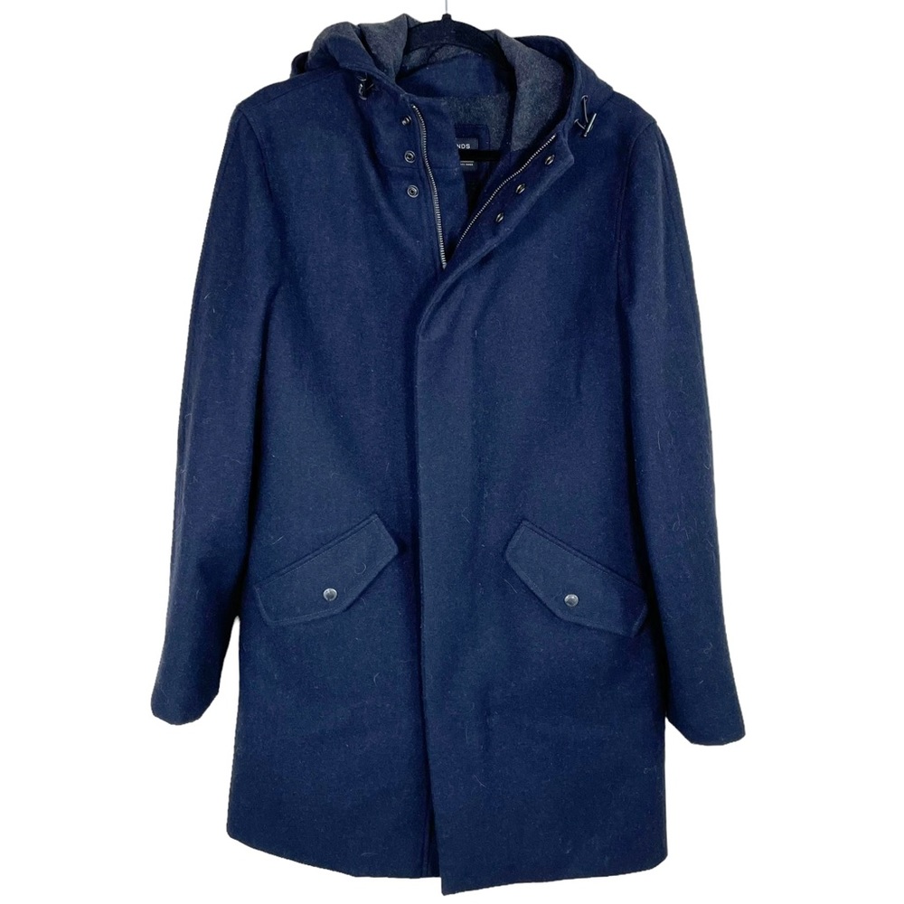 7 Diamonds Navy Blue Men's Hooded Wool Coat